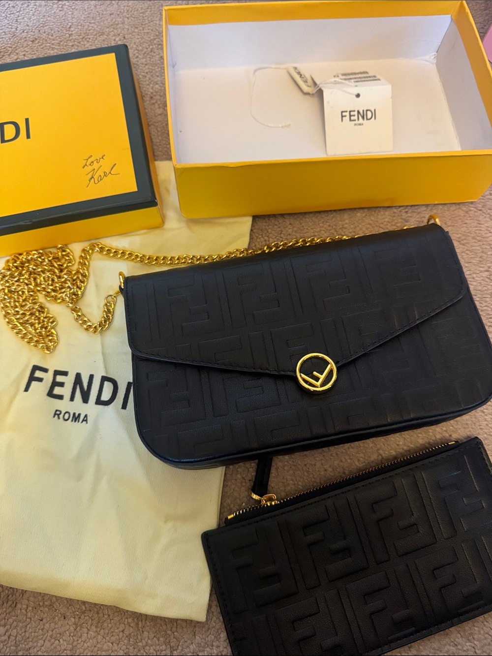 Designer Inspired Embossed FF Chain Crossbody with Gold Hardware